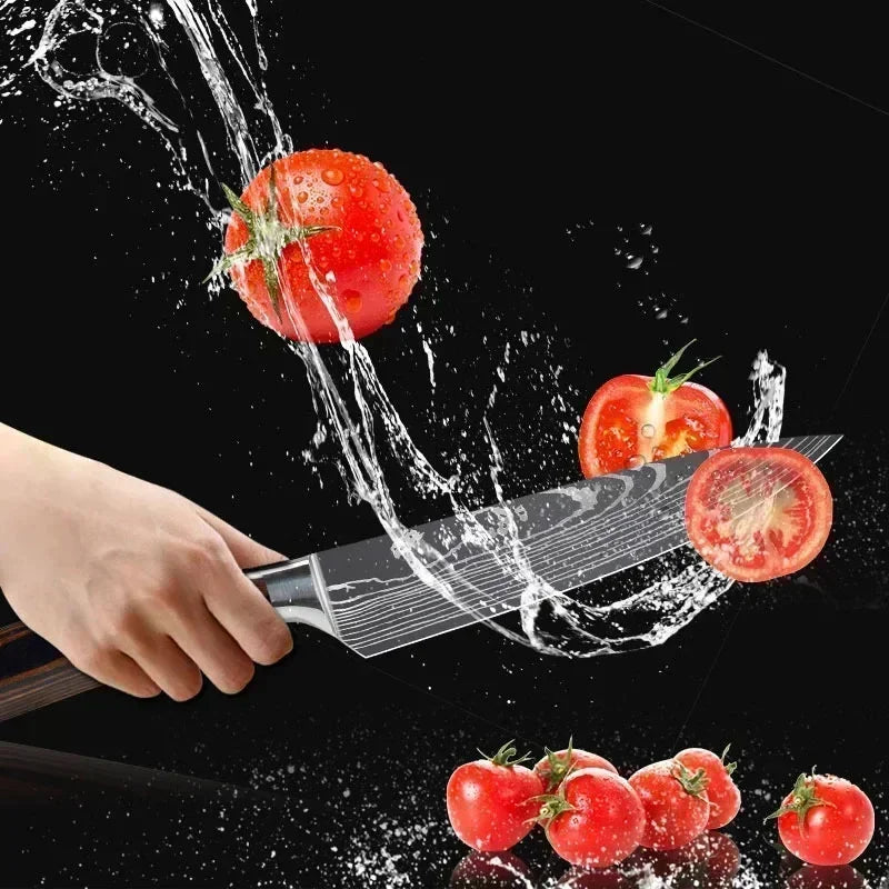 Laser Damascus Kitchen Knife Set – Cleaver, Boning & Scissors