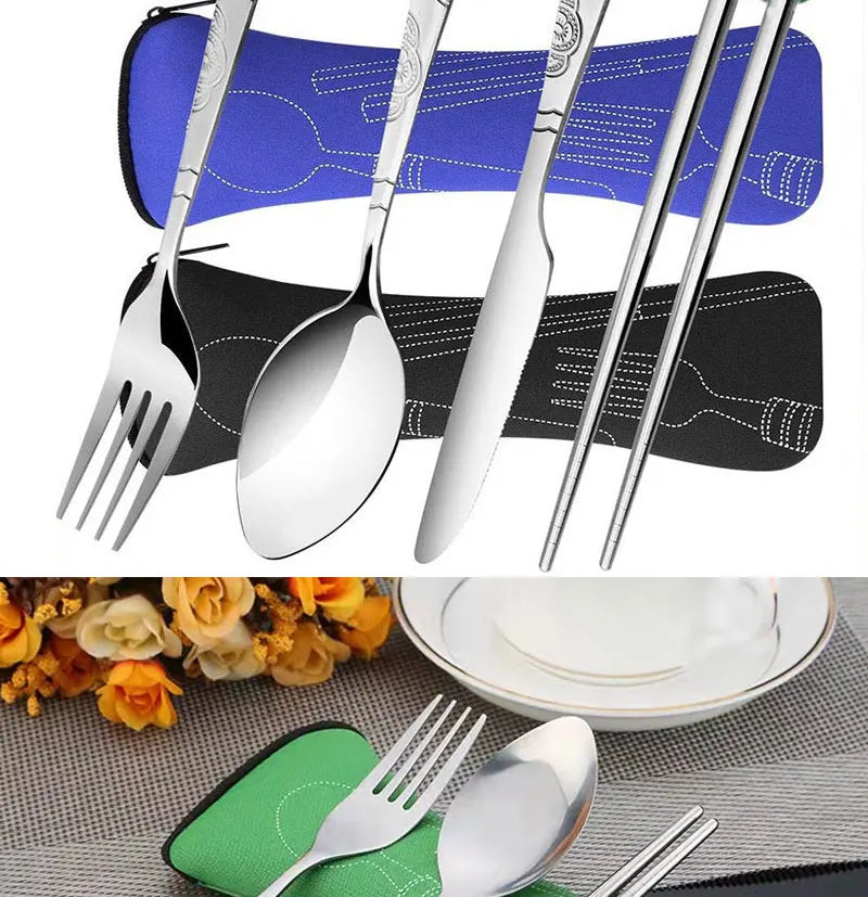 Stainless Steel Tableware Bag – Portable Zipper Cutlery Case