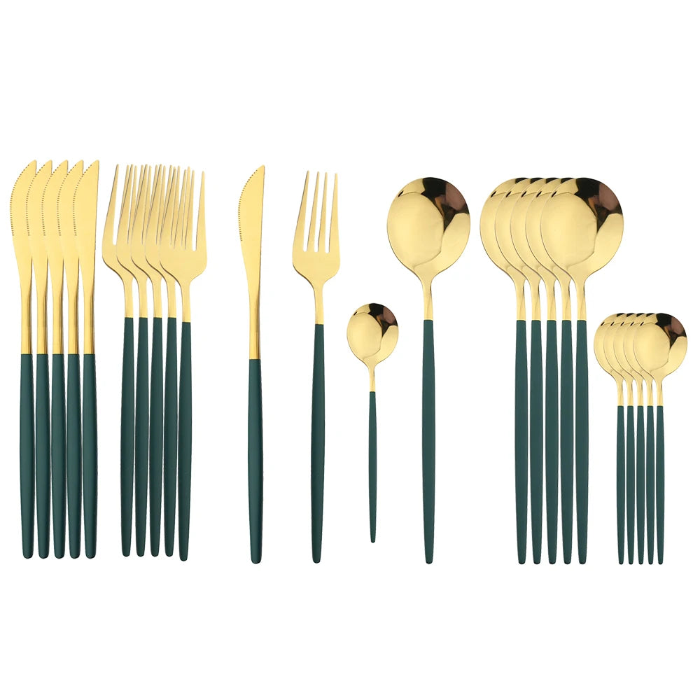 24-Piece Black & Gold Cutlery Set – Stainless Steel Flatware