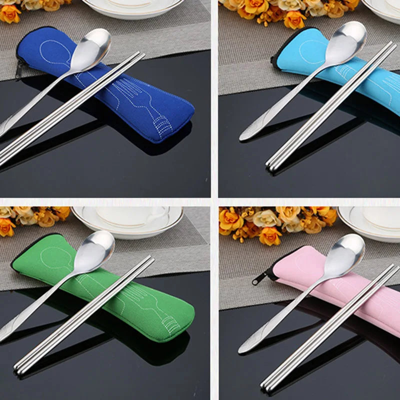Stainless Steel Tableware Bag – Portable Zipper Cutlery Case