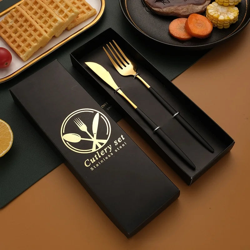 2-Piece Stainless Steel Cutlery Set – Steak Knife, Fork & Spoon with Gift Box
