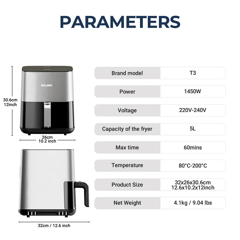 5L Electric Air Fryer – Touch Control, Nonstick Basket & Window