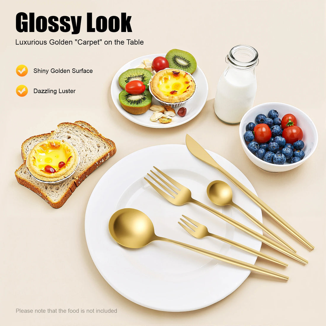 90-Piece Golden Cutlery Set – Service for 18, Stainless Steel Flatware