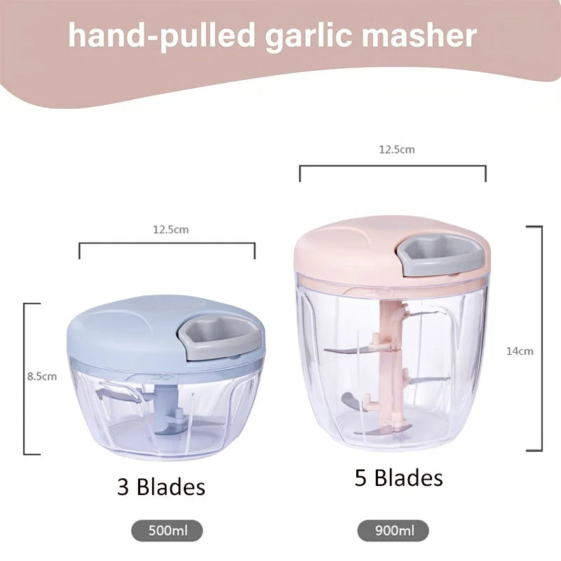 Manual Garlic Chopper & Vegetable Cutter – 900ML Food Processor