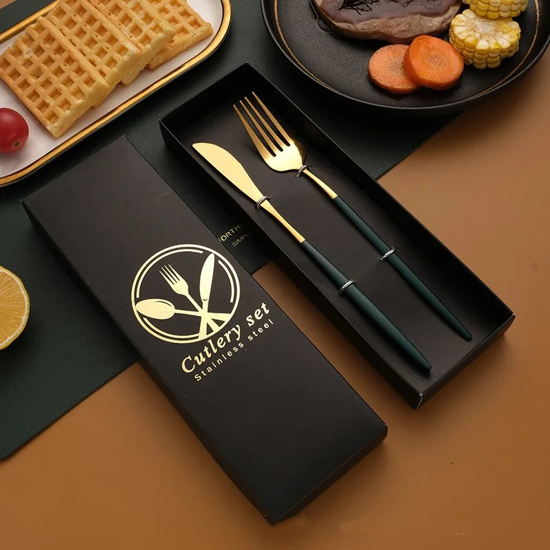 2-Piece Stainless Steel Cutlery Set – Steak Knife, Fork & Spoon with Gift Box