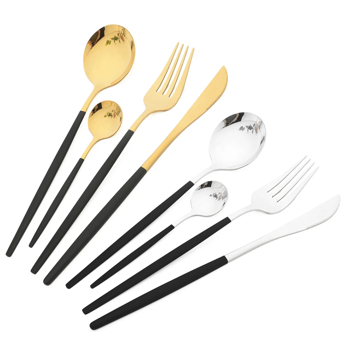 40-Piece Black & Gold Stainless Steel Dinnerware Set – Fork, Knife, Spoon & Chopsticks
