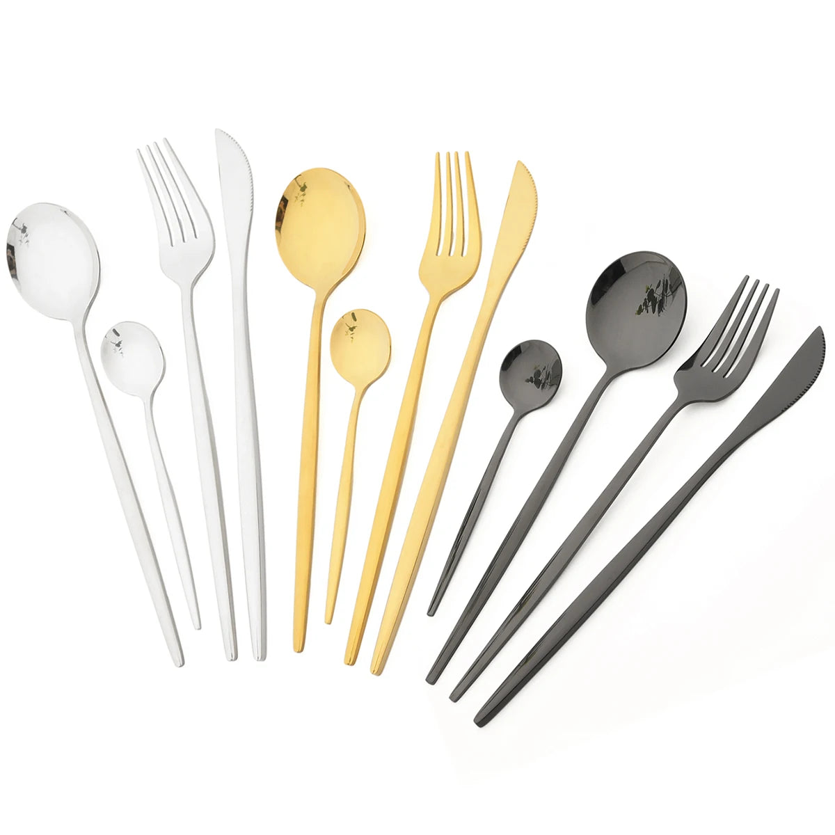 40-Piece Black & Gold Stainless Steel Dinnerware Set – Fork, Knife, Spoon & Chopsticks