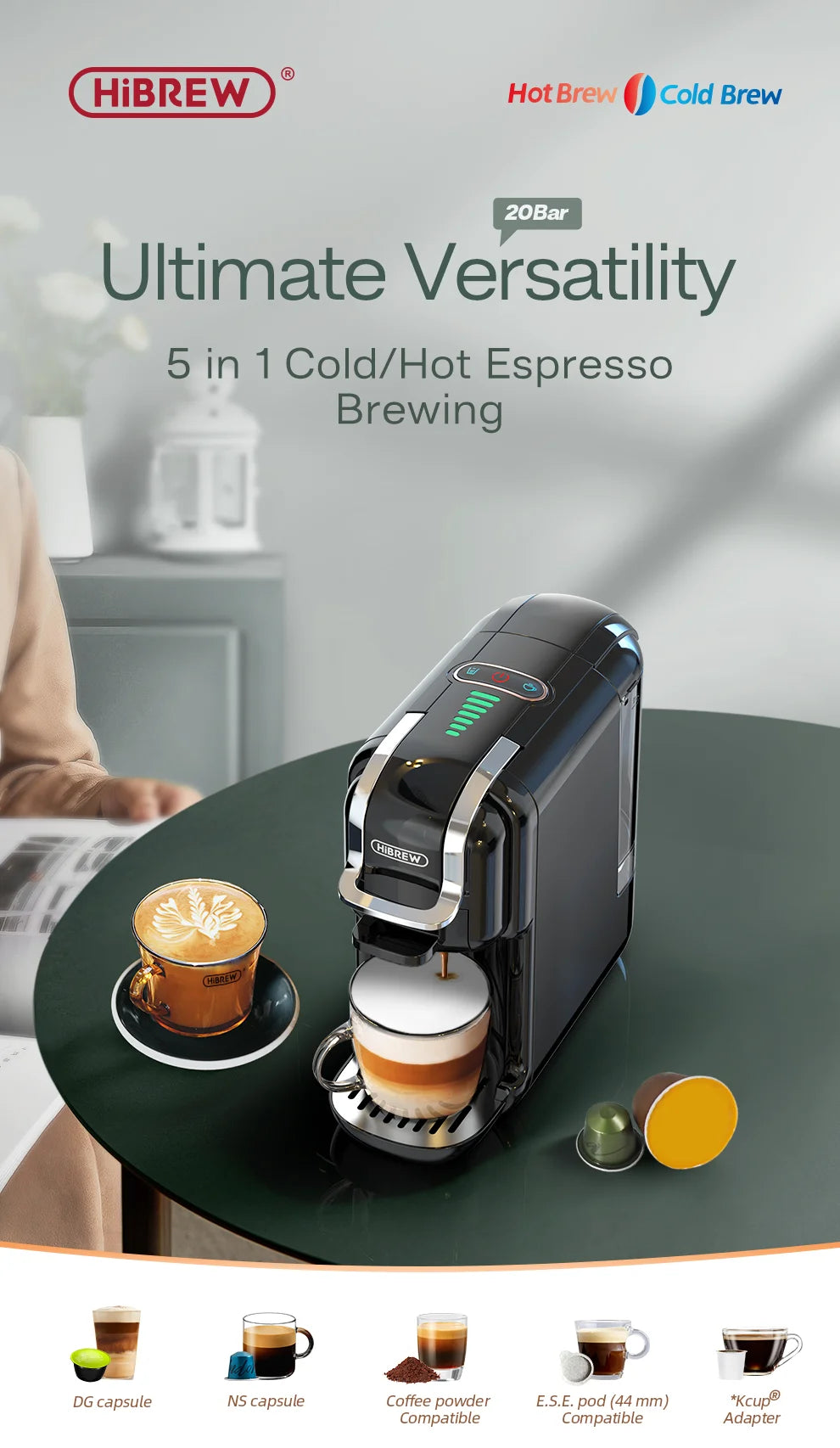 5-in-1 Capsule Coffee Machine – Hot & Cold Coffee, Cappuccino