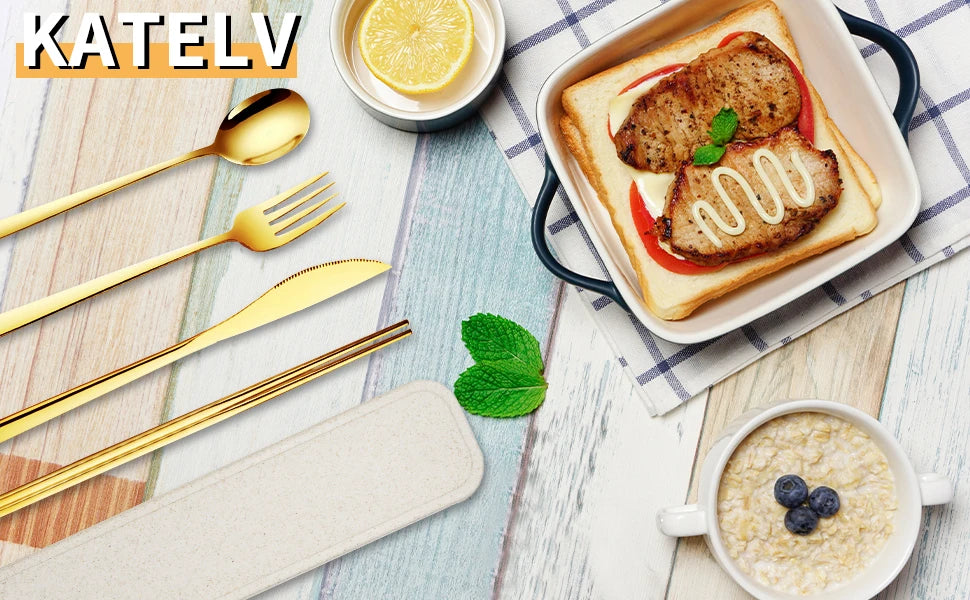 304 Stainless Steel Portable Tableware Set – Knife, Fork & Spoon with Box