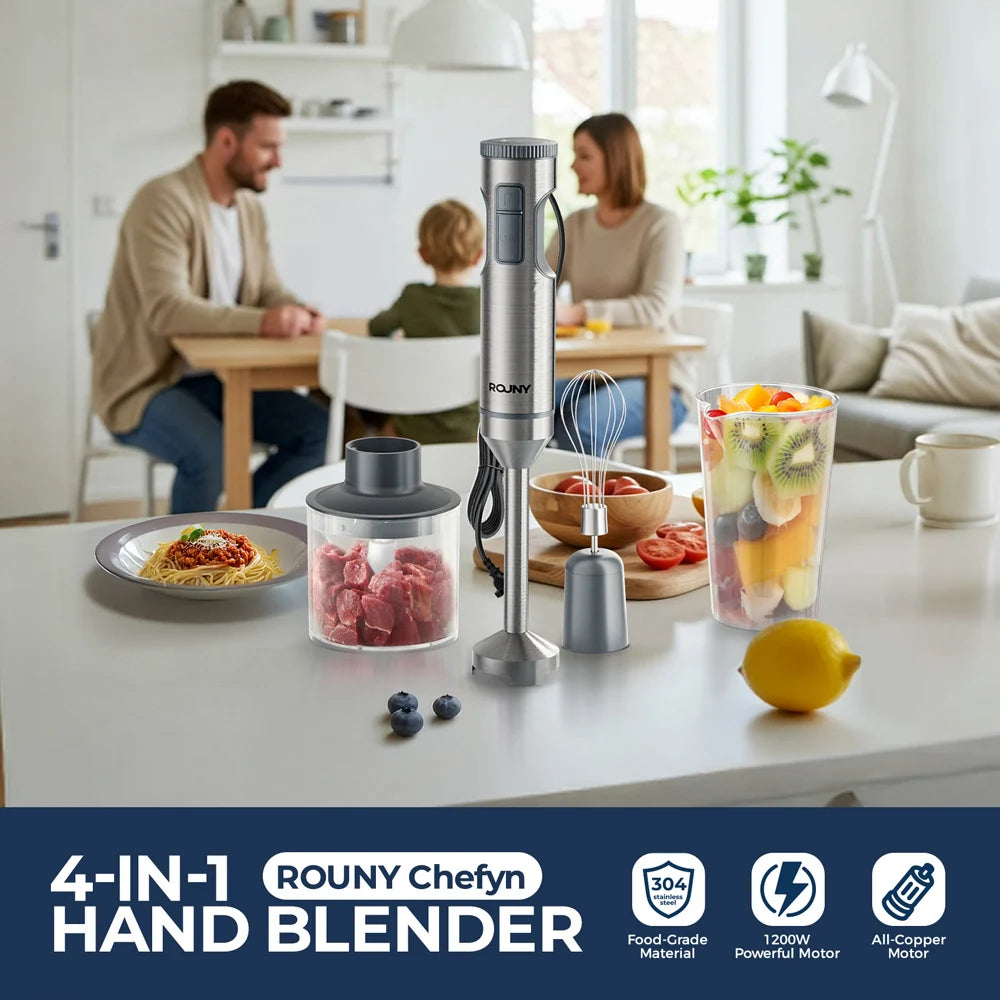4-in-1 Hand Immersion Blender – 1000W Stainless Steel Stick Mixer