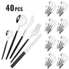 40-Piece Black & Gold Stainless Steel Dinnerware Set – Fork, Knife, Spoon & Chopsticks