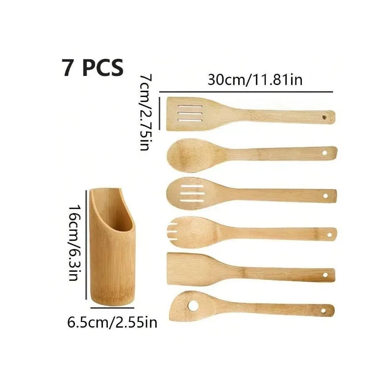 Bamboo Kitchen Utensil Set with Holder