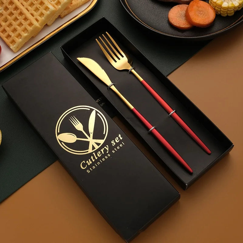 2-Piece Stainless Steel Cutlery Set – Steak Knife, Fork & Spoon with Gift Box