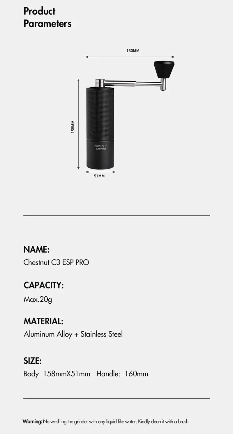 Chestnut C3S/C3ESP Pro Manual Coffee Grinder – Foldable Hand Burr