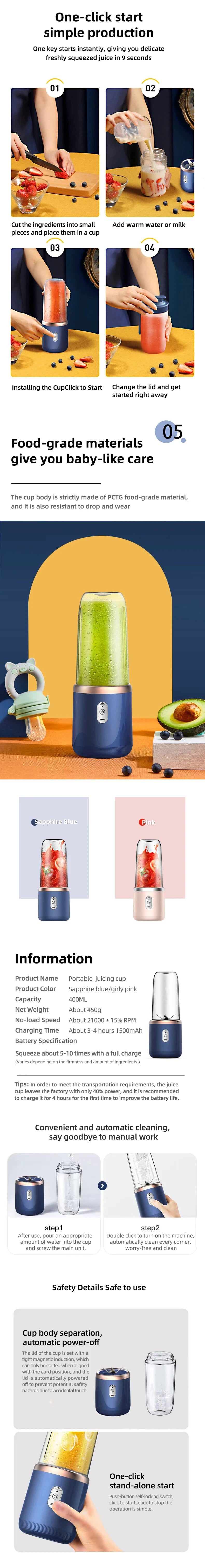 Portable USB Mini Juicer – Personal Handheld Blender for Travel