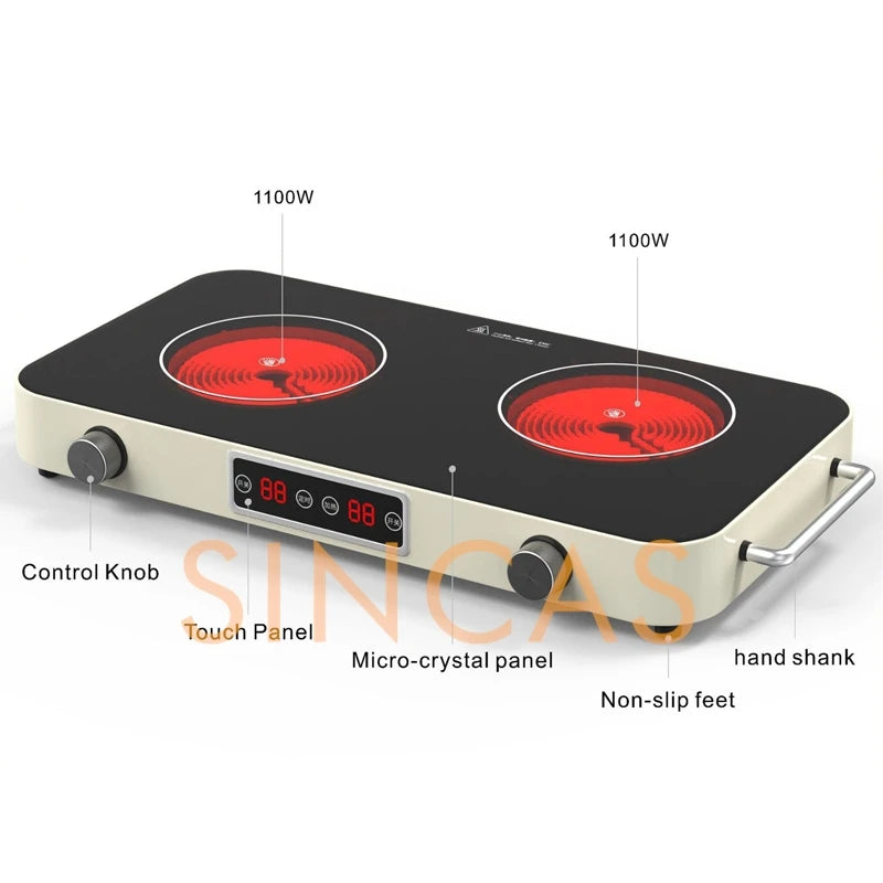 Double Electric Ceramic Cooktop – 2200W Induction & Infrared Stove
