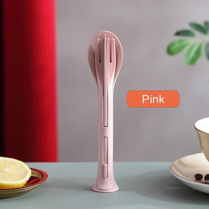 3-Piece Portable Wheat Straw Tableware Set – Travel & Camping