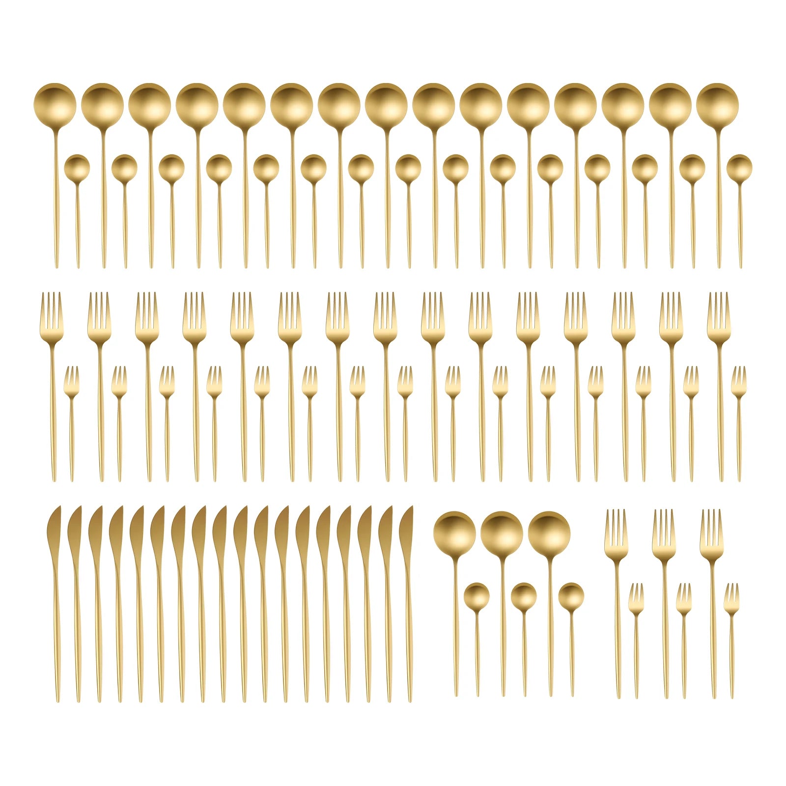 90-Piece Golden Cutlery Set – Service for 18, Stainless Steel Flatware