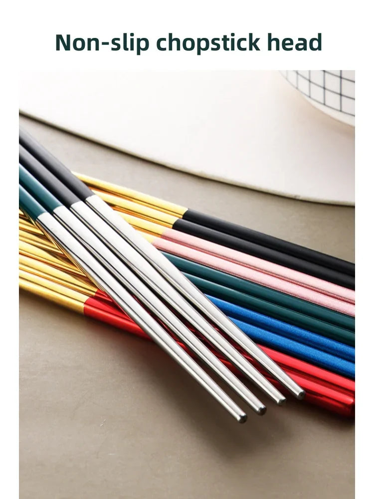 304 Stainless Steel 4-Piece Cutlery Set – Portable Knife, Fork, Spoon & Chopsticks