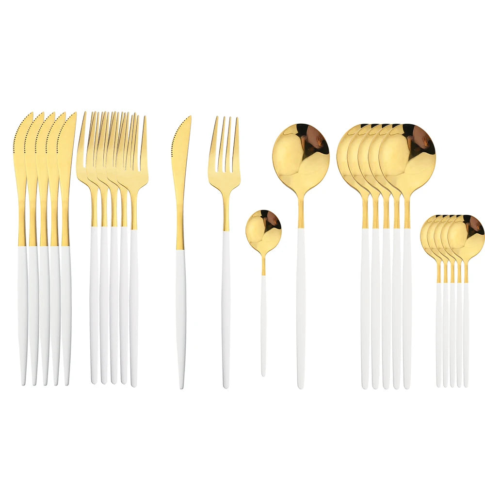 24-Piece Black & Gold Cutlery Set – Stainless Steel Flatware