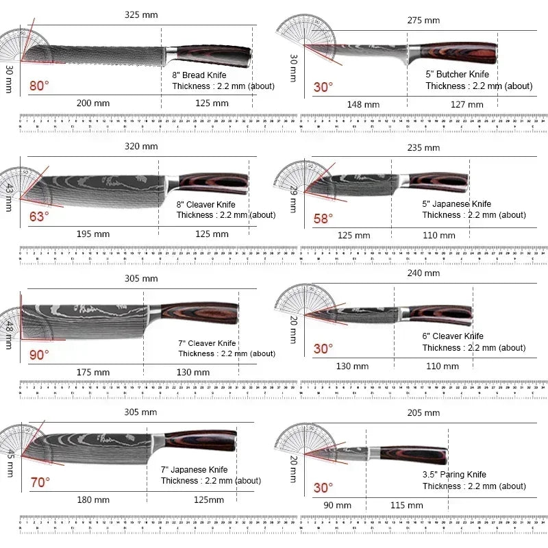 Laser Damascus Kitchen Knife Set – Cleaver, Boning & Scissors