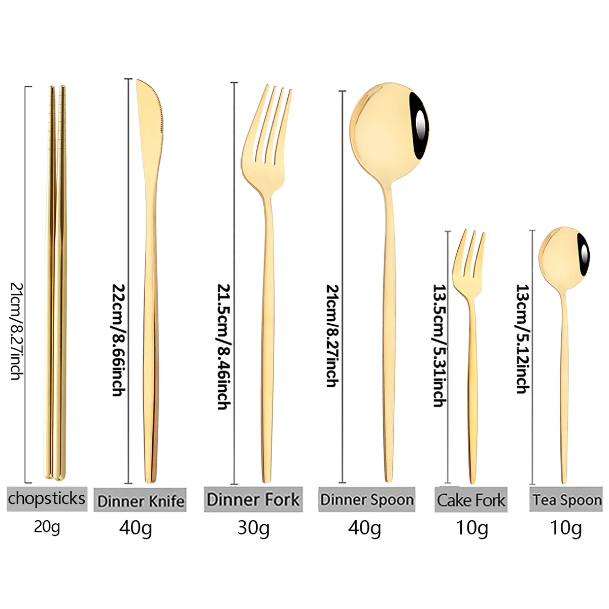 40-Piece Black & Gold Stainless Steel Dinnerware Set – Fork, Knife, Spoon & Chopsticks