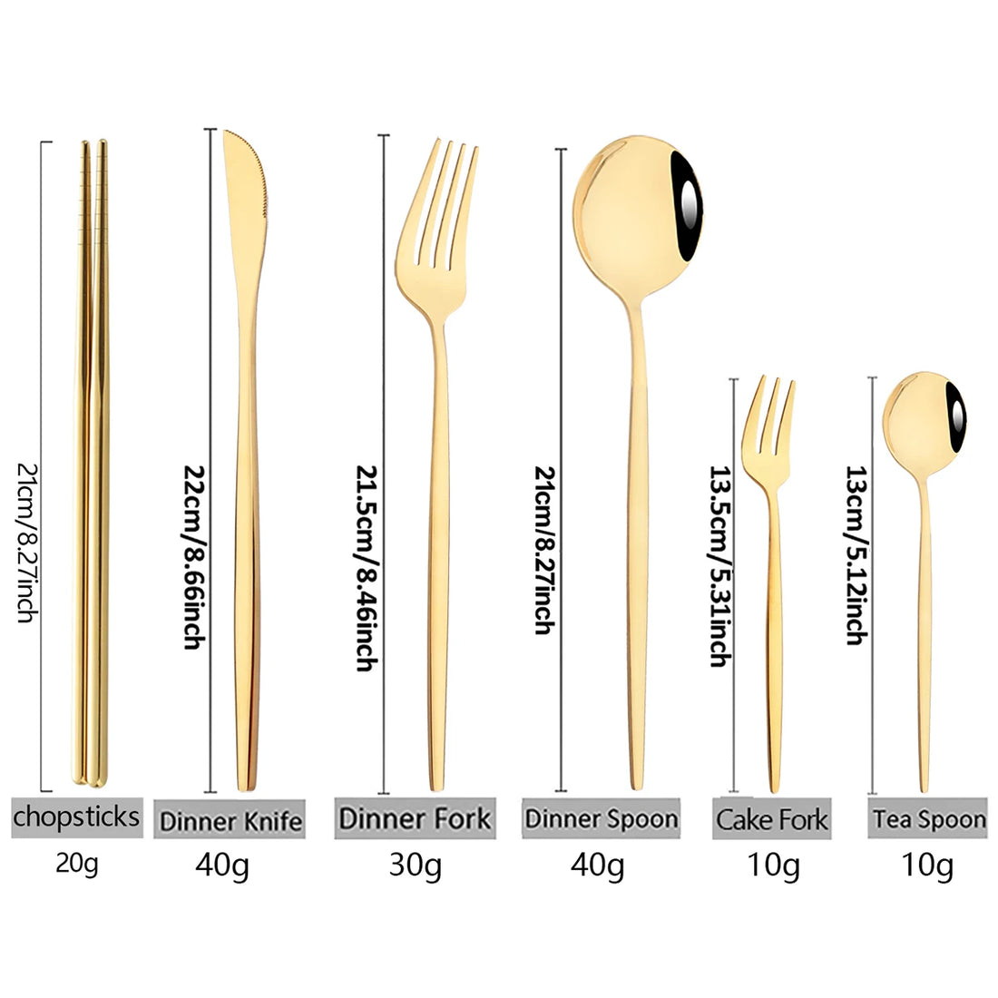40-Piece Black & Gold Stainless Steel Dinnerware Set – Fork, Knife, Spoon & Chopsticks