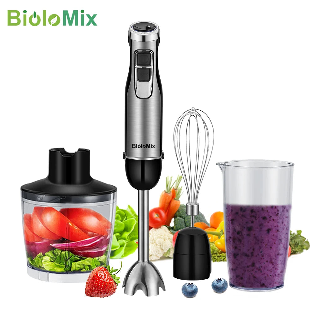 4-in-1 1200W Immersion Hand Blender – Stainless Steel with Chopper & Smoothie Cup