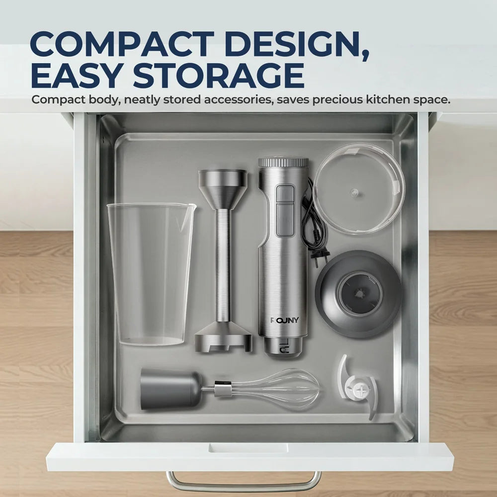 4-in-1 Hand Immersion Blender – 1000W Stainless Steel Stick Mixer