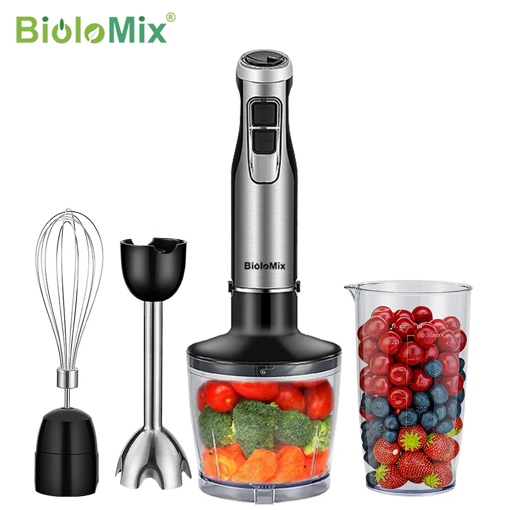 4-in-1 1200W Immersion Hand Blender – Stainless Steel with Chopper & Smoothie Cup