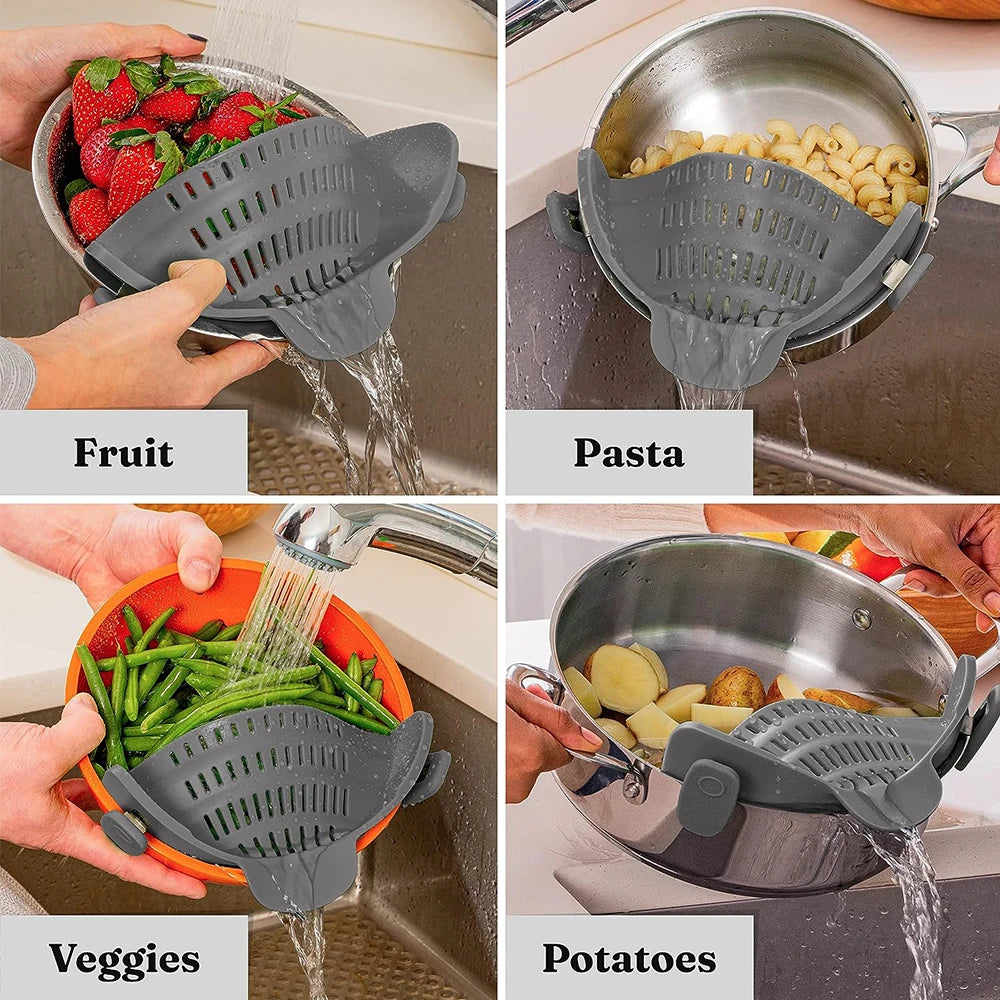 Silicone Clip-On Kitchen Strainer – Pots, Pans & Colanders