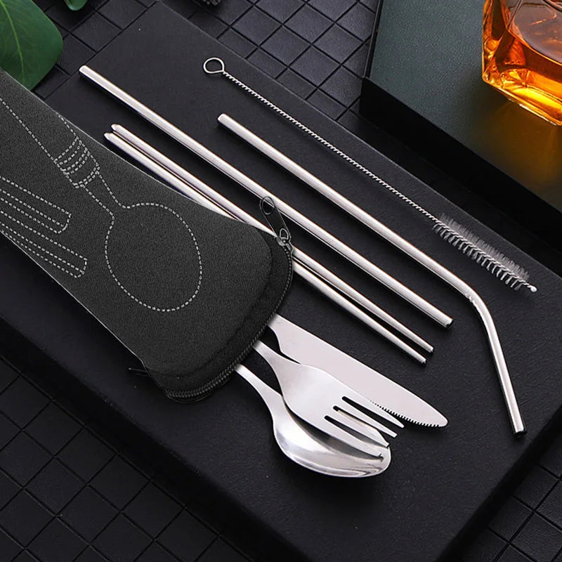 Stainless Steel Tableware Bag – Portable Zipper Cutlery Case