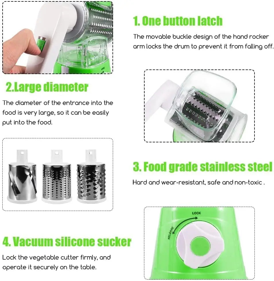 3-in-1 Rotary Cheese & Vegetable Grater
