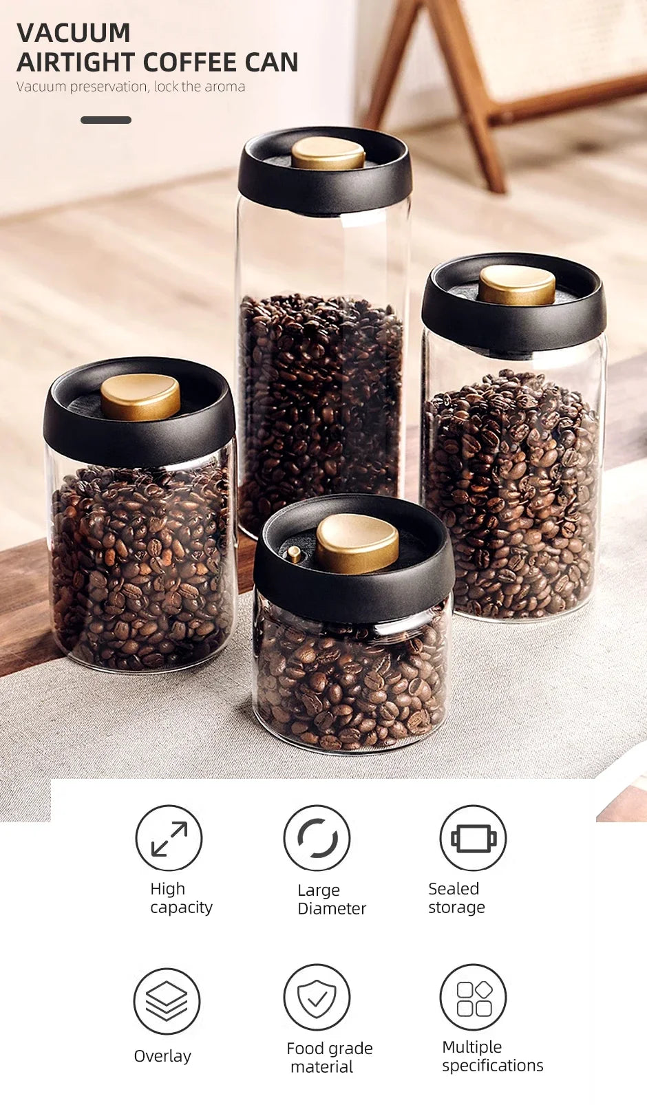 Vacuum Sealed Glass Jar – Coffee, Tea & Food Storage