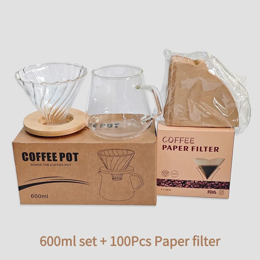 600ml Pour Over Coffee Maker Set – Glass Carafe & Filter