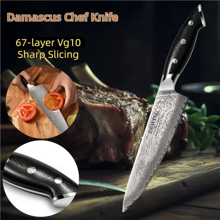 Damascus Chef Knife – AUS-10 67-Layer VG10 Steel