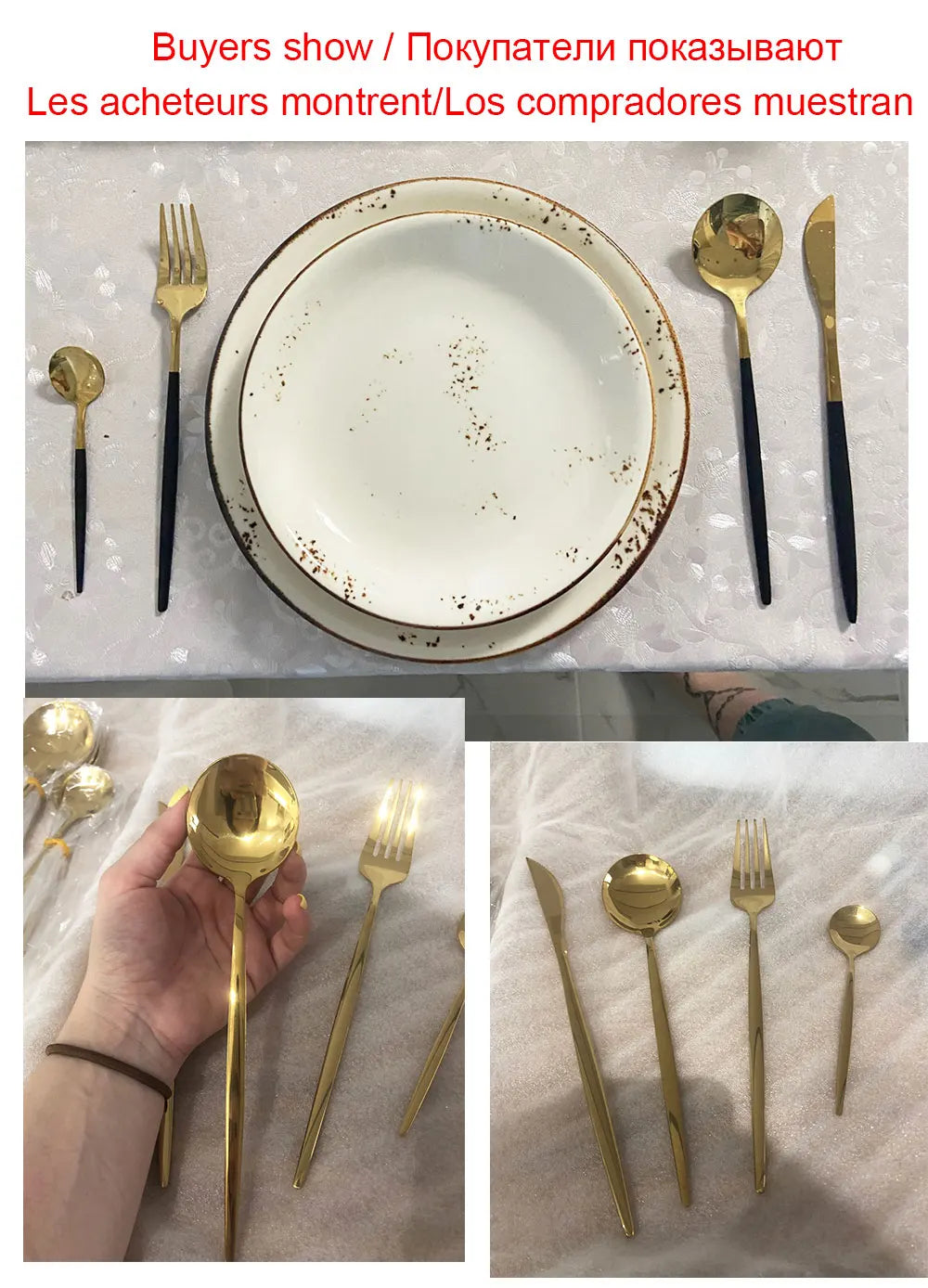 24-Piece Black & Gold Cutlery Set – Stainless Steel Flatware