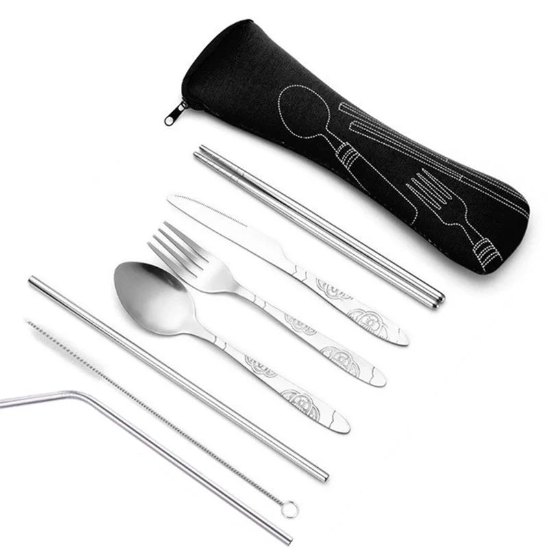 Stainless Steel Tableware Bag – Portable Zipper Cutlery Case
