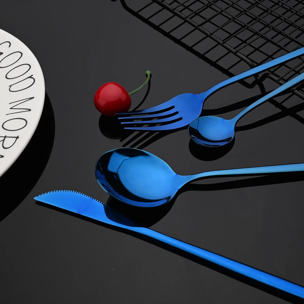 30-Piece Black & Gold Stainless Steel Dinnerware Set – Knife, Fork & Spoon