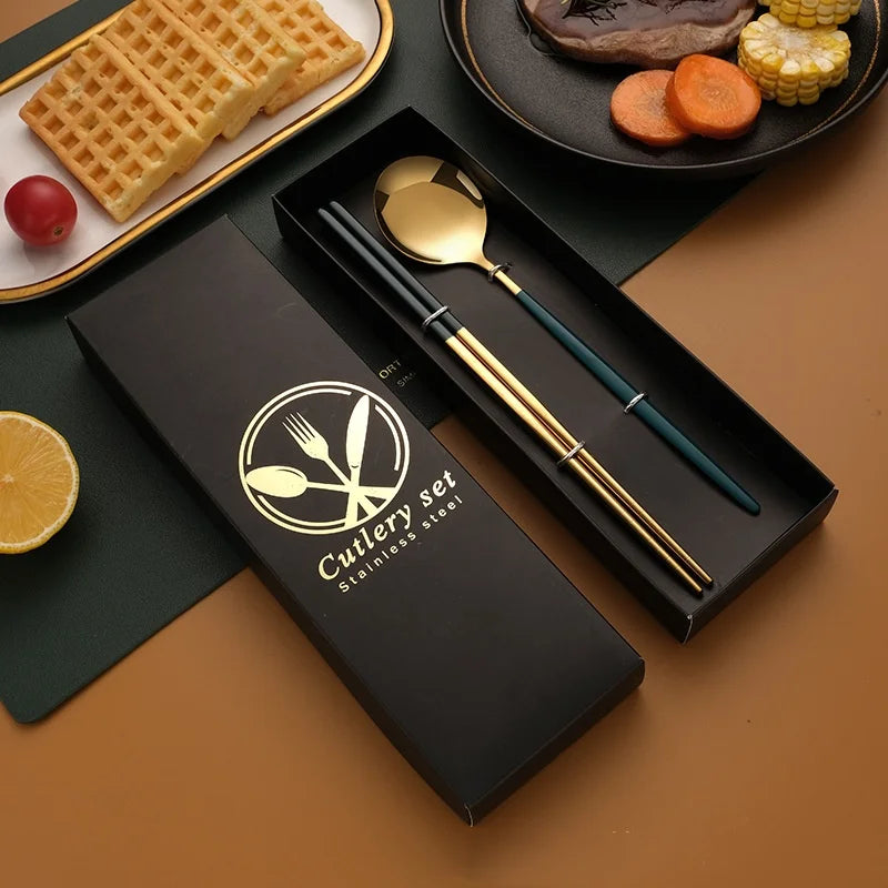 2-Piece Stainless Steel Cutlery Set – Steak Knife, Fork & Spoon with Gift Box