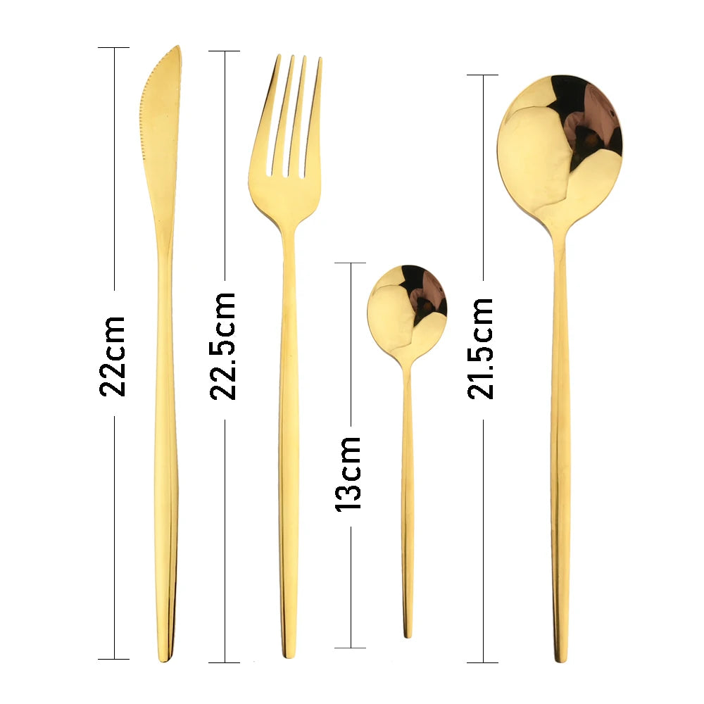 24-Piece Black & Gold Cutlery Set – Stainless Steel Flatware