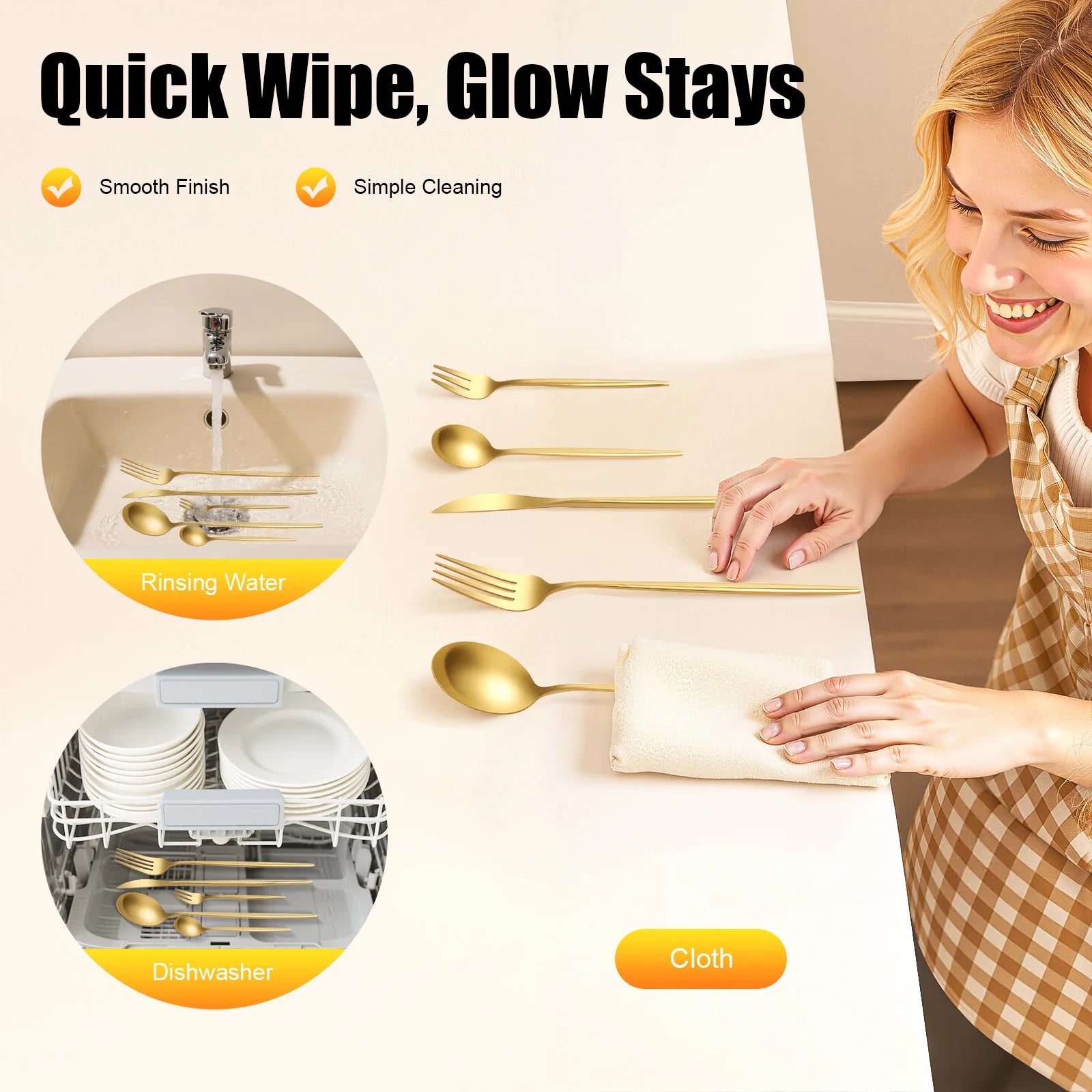 90-Piece Golden Cutlery Set – Service for 18, Stainless Steel Flatware