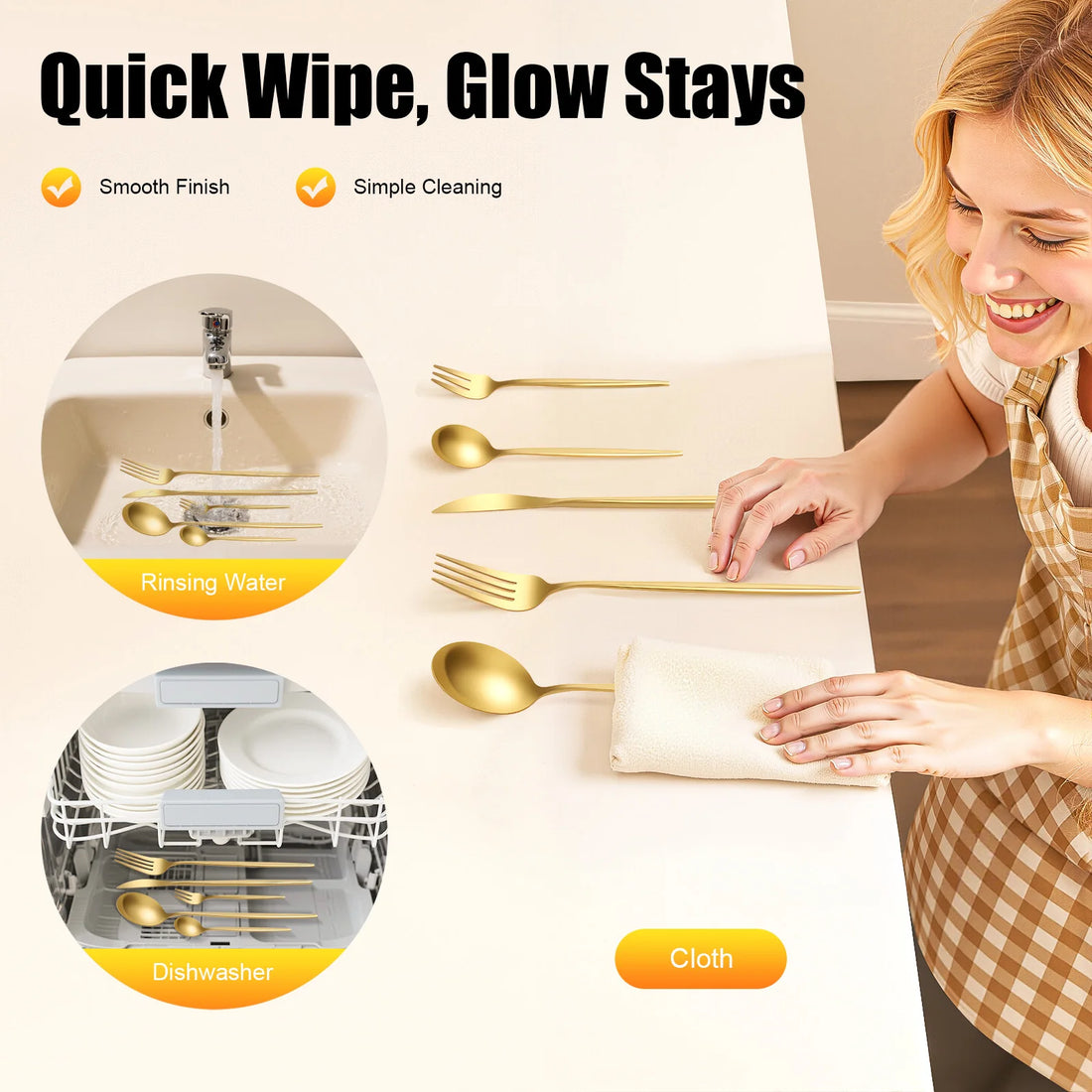 90-Piece Golden Cutlery Set – Service for 18, Stainless Steel Flatware