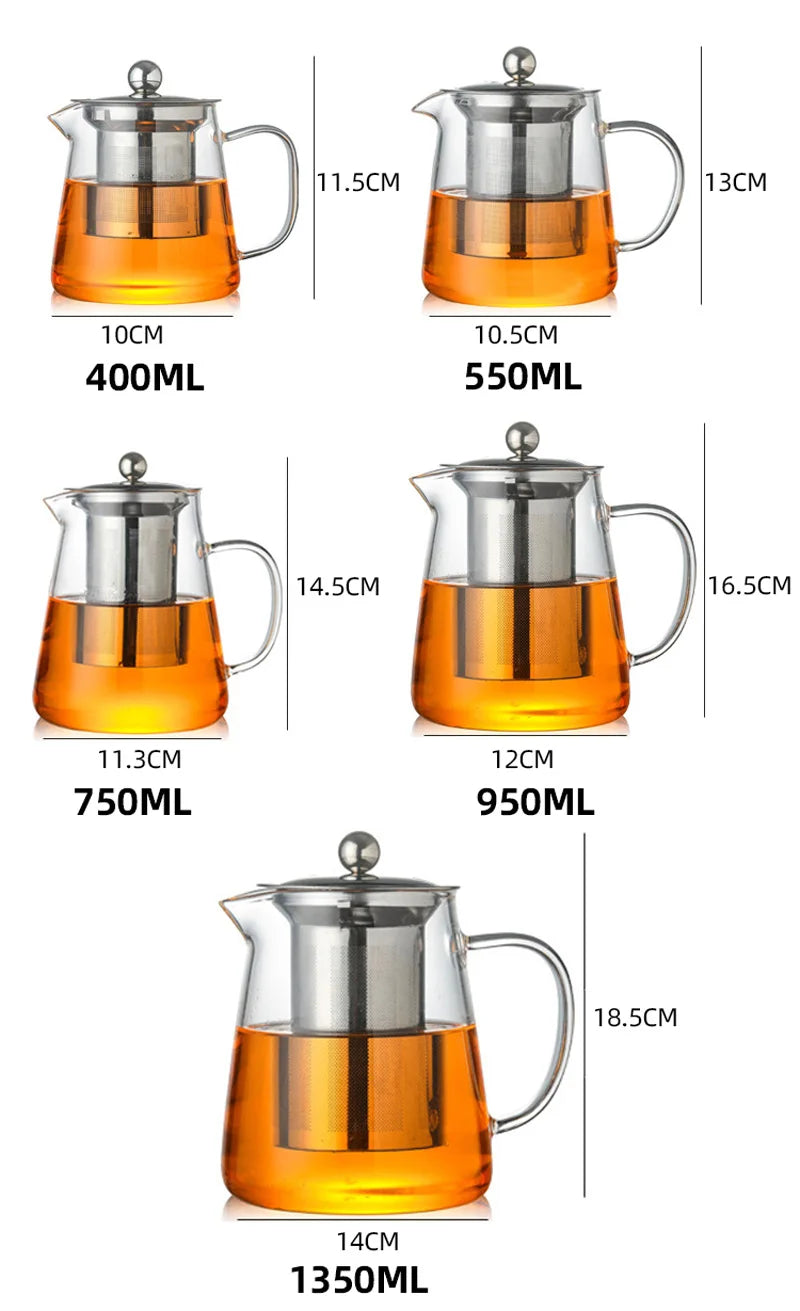 Heat-Resistant Glass Teapot – Stainless Steel Infuser for Tea