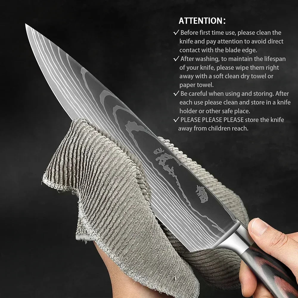 Laser Damascus Kitchen Knife Set – Cleaver, Boning & Scissors