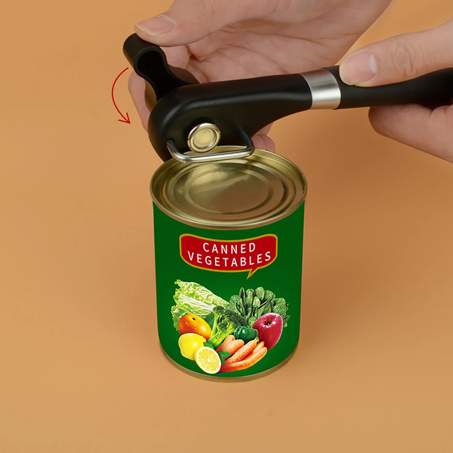 Plastic Hand-Operated Can Opener – Easy Grip Manual Kitchen Tool