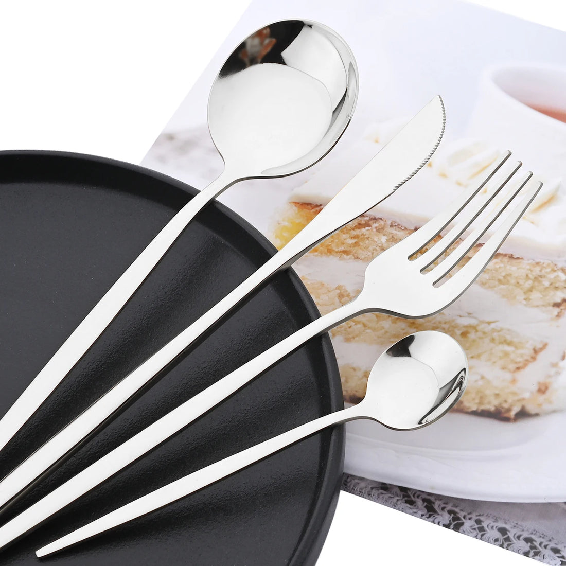 40-Piece Black & Gold Stainless Steel Dinnerware Set – Fork, Knife, Spoon & Chopsticks