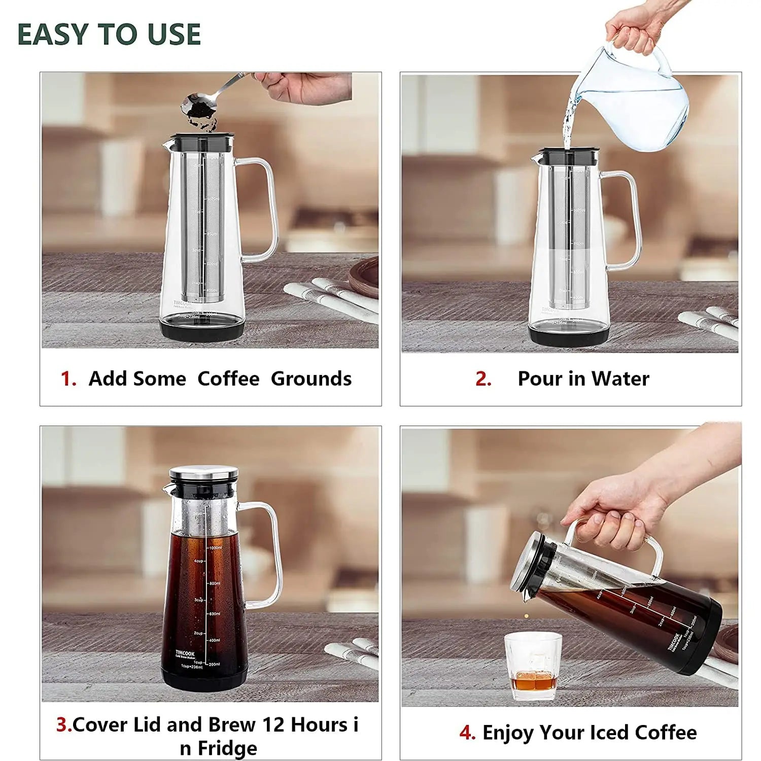 Airtight Cold Brew Coffee & Tea Maker – 1.0L Glass Carafe
